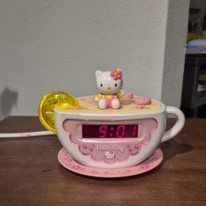 Hello Kitty Pink and White Teacup Clock with Yellow Accent With Night Light